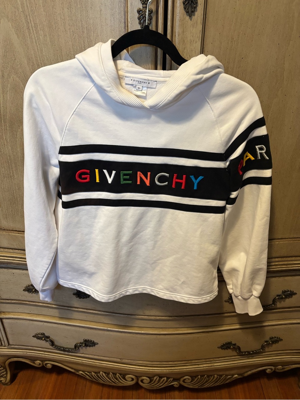Givenchy White Kids Hoodie with Multicolor Logo Stripe
